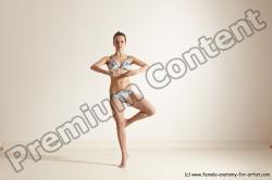 Swimsuit Gymnastic poses Woman White Moving poses Slim long brown Dynamic poses Academic